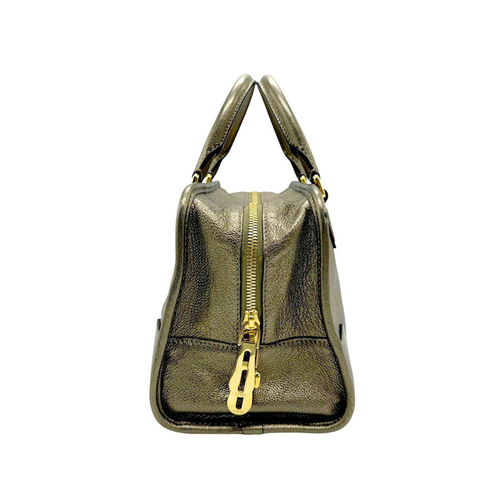 Loewe Handbag Metallic Brown Leather Amazona Khaki Gold Green Green Gold